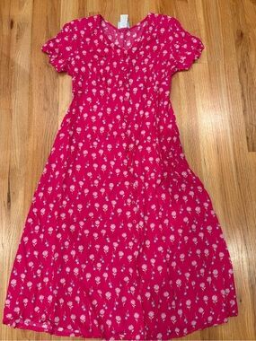 Vintage Y2K Baby and Me Pink Floral Maternity Midi Dress Size Small